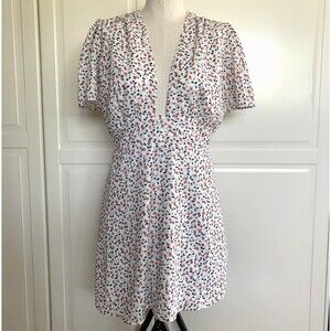 BEGINNING BOUTIQUE Deep V-Neck Short Sleeve Mini Dress Open Back White Sz L